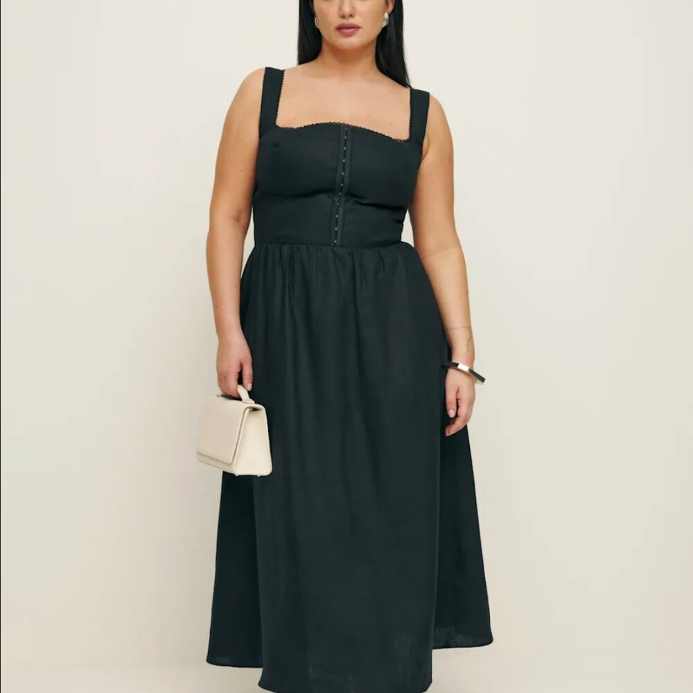 NWT Reformation Tagliatelle Linen Dress Black - Size 14